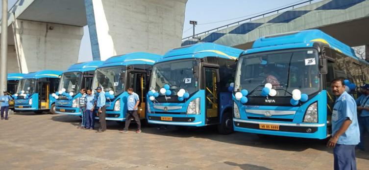 electric buses fleet, blue, lined up, Kolkata electric buses fleet, blue, lined up, Kolkata